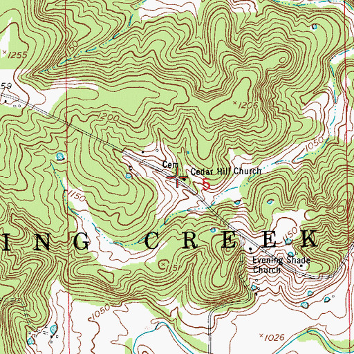 Topographic Map of Cedar Hill Cemetery, MO