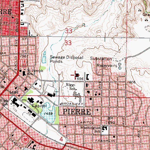 Topographic Map of Rawlins Municipal Library, SD