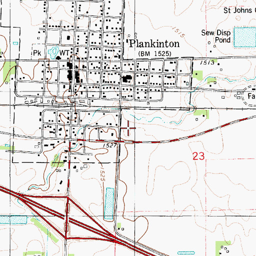 Topographic Map of Plankinton Community Library, SD