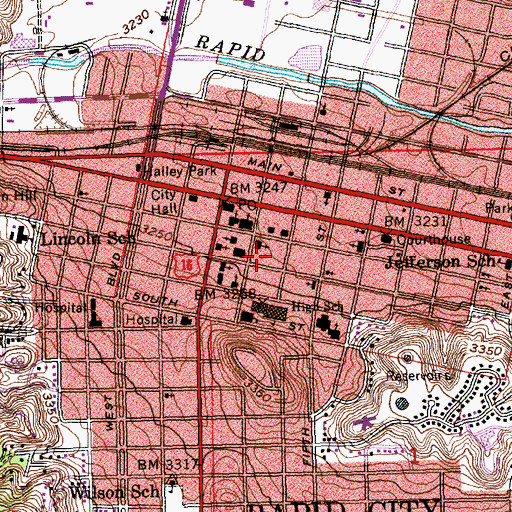 Topographic Map of Rapid City Public Library, SD