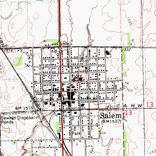 Topographic Map of McCook Central High School/Salem Public Library, SD