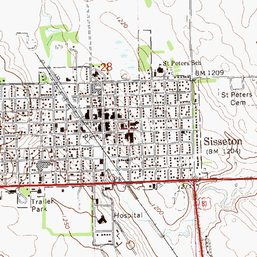 Topographic Map of Sisseton Memorial Library, SD