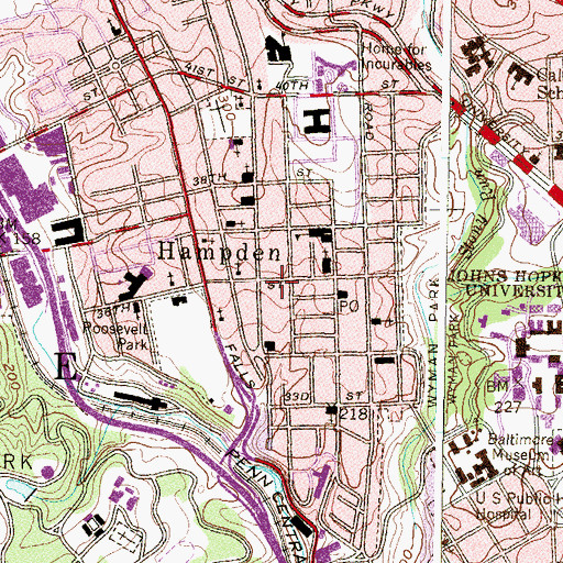 Topographic Map of Hampden Theatre (historical), MD