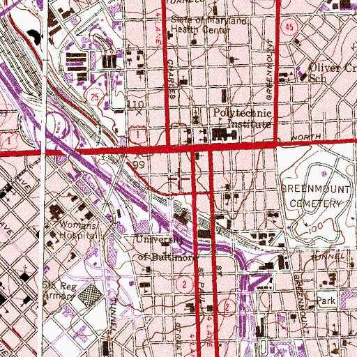 Topographic Map of Charles Theatre, MD