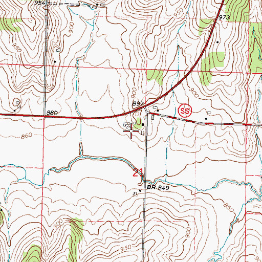 Topographic Map of Prien Farms, WI