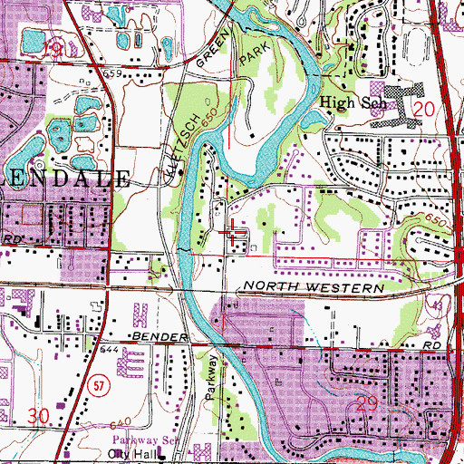 Topographic Map of Heydens Greenhouses, WI