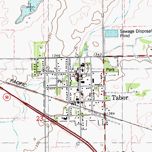 Topographic Map of Tabor Public Library, SD