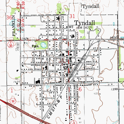 Topographic Map of Tyndall Public Library, SD