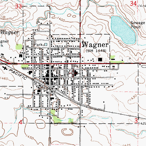 Topographic Map of Wagner Public Library, SD