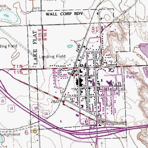 Topographic Map of Wall Community Library, SD
