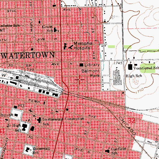 Topographic Map of Watertown Regional Library, SD