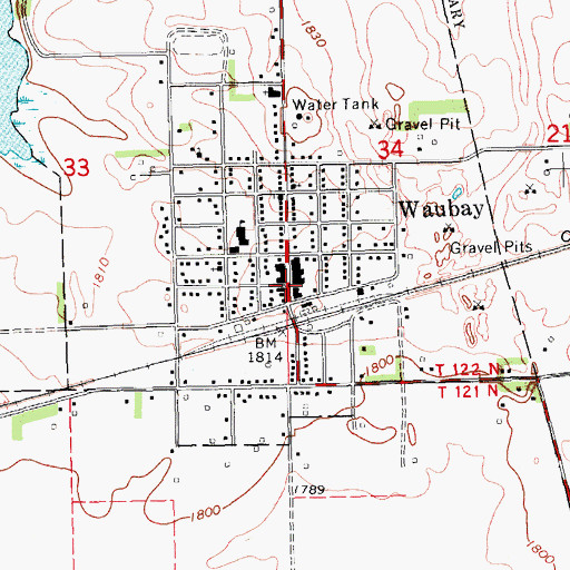 Topographic Map of Waubay Public Library, SD