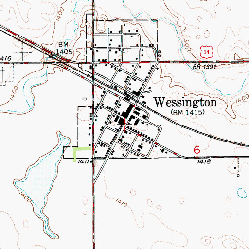 Topographic Map of Wessington Public Library, SD