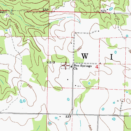 Topographic Map of Box Springs Cemetery, OK