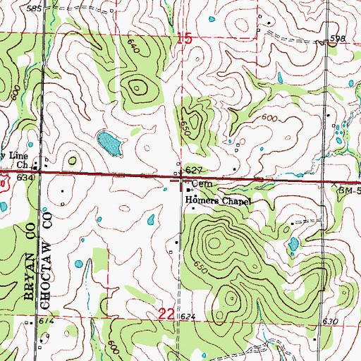 Topographic Map of Homer's Chapel Cemetery, OK