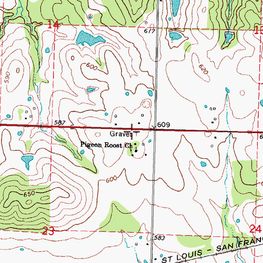 Topographic Map of Pigeon Roost Cemetery, OK