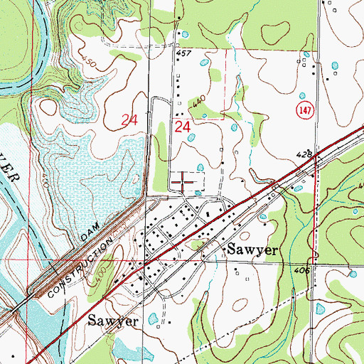 Topographic Map of Sawyer Cemetery, OK
