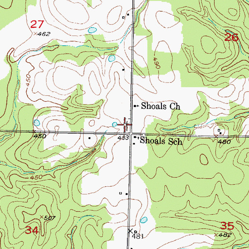 Topographic Map of Shoals Cemetery, OK
