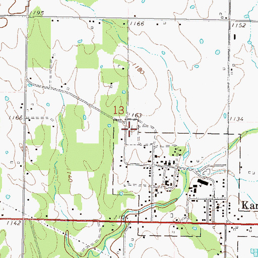 Topographic Map of Kansas Cemetery, OK
