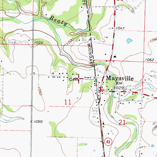 Topographic Map of Moses Fields Cemetery, OK