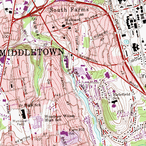 Topographic Map of Lower Mill Pond Dam, CT
