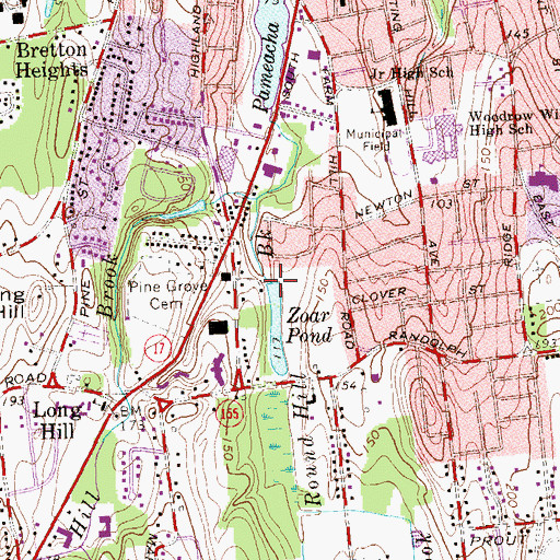 Topographic Map of Zoar Pond Dam, CT