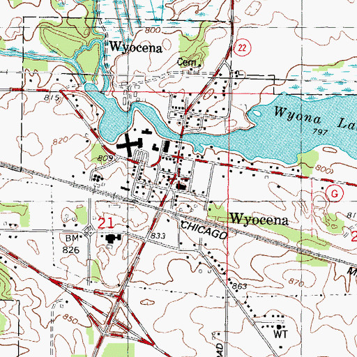 Topographic Map of Wyocena Post Office, WI