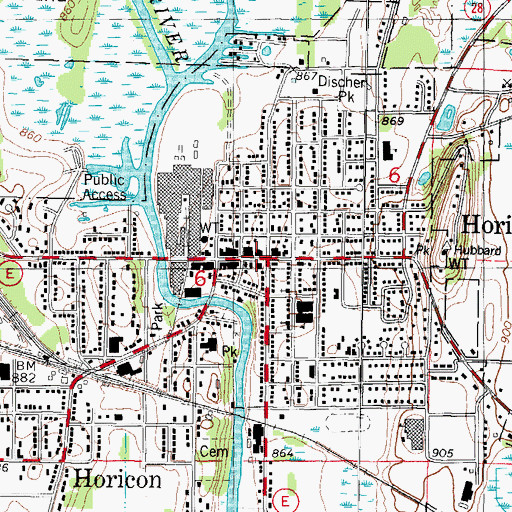 Topographic Map of Horicon Post Office, WI