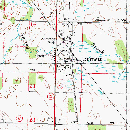 Topographic Map of Burnett Post Office, WI