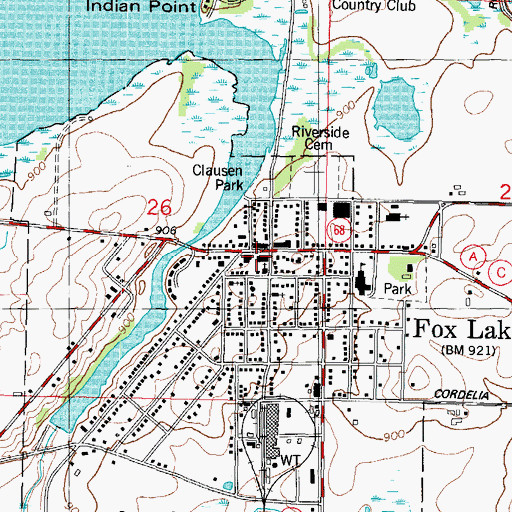 Topographic Map of Fox Lake Post Office, WI