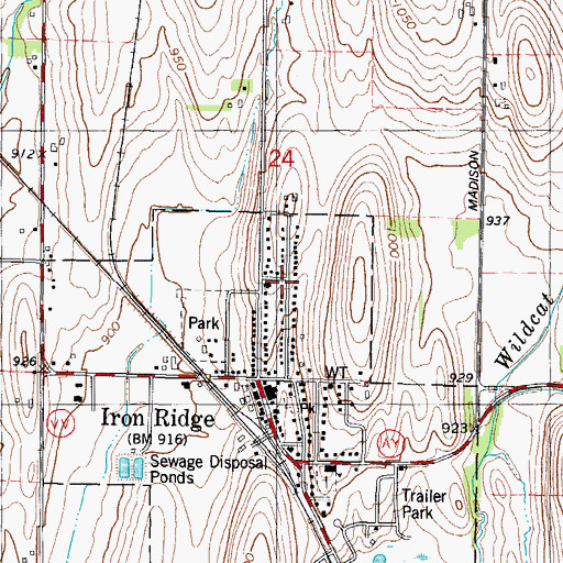 Topographic Map of Iron Ridge Post Office, WI