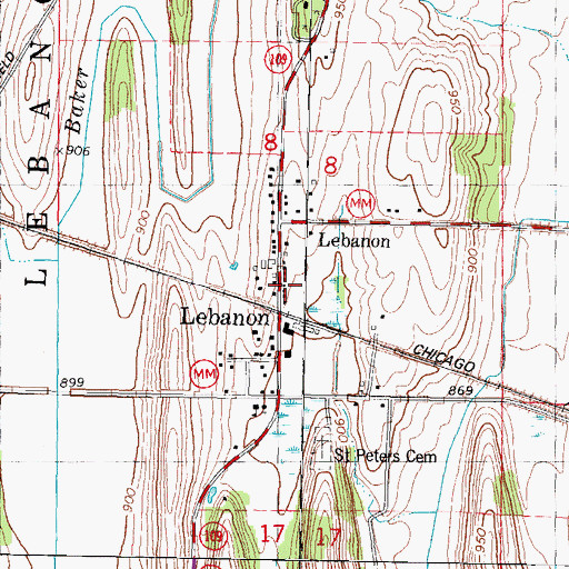 Topographic Map of Lebanon Post Office, WI