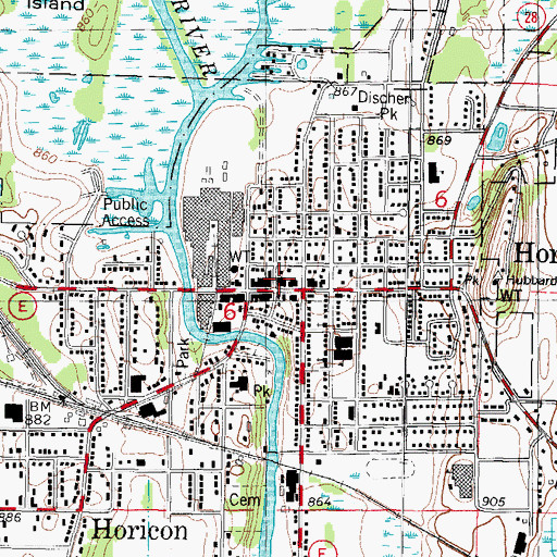 Topographic Map of Horicon Public Library, WI
