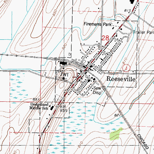 Topographic Map of Reeseville Public Library, WI