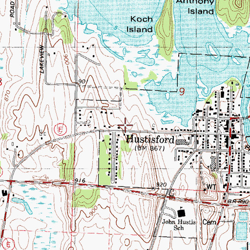 Topographic Map of Hustisford Community Library, WI