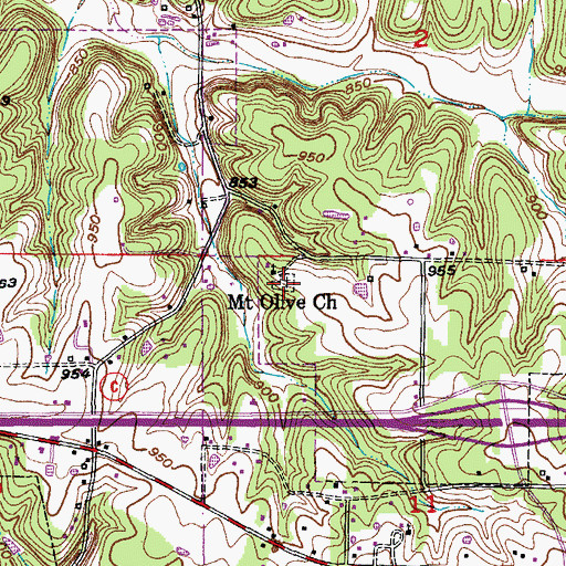 Topographic Map of Mount Olive Cemetery, MO