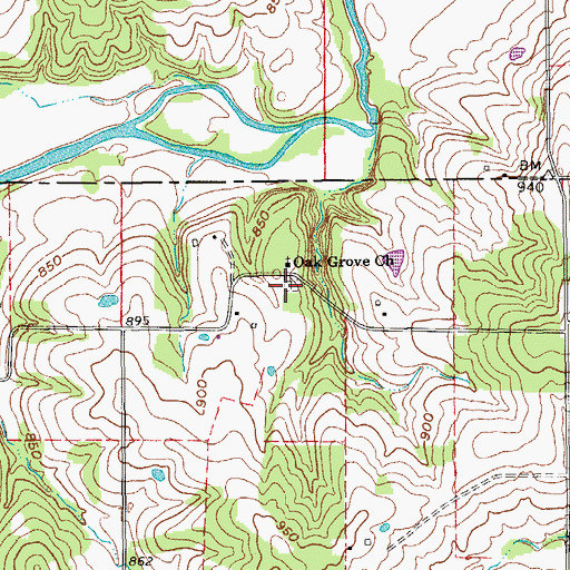 Topographic Map of Oak Grove Cemetery, MO