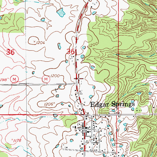 Topographic Map of Old Edgar Springs Cemetery, MO