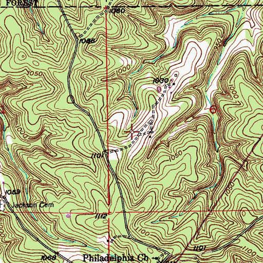 Topographic Map of Old Philadelphia Baptist Church/Fore Cemetery, MO