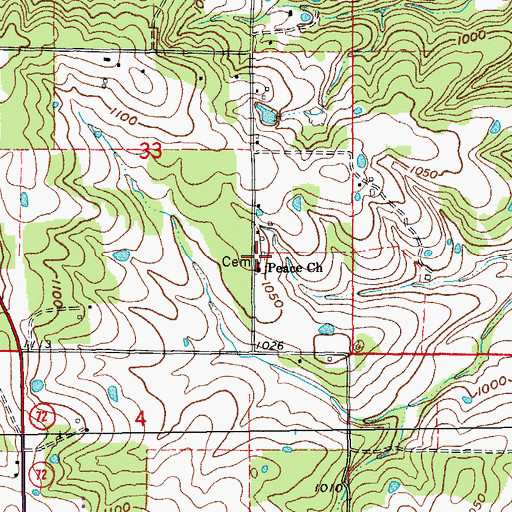 Topographic Map of Peace Lutheran Cemetery, MO