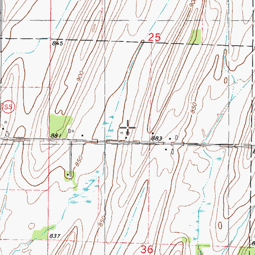 Topographic Map of Fredericks Farms, WI