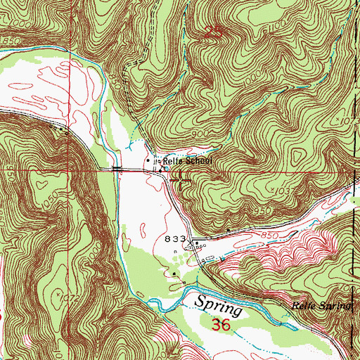 Topographic Map of Relfe Cemetery, MO