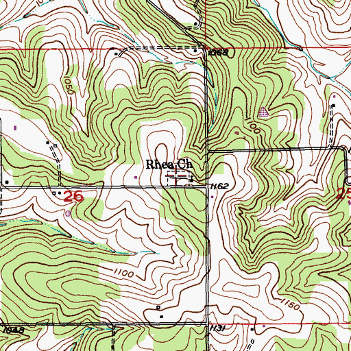 Topographic Map of Rhea Cemetery, MO