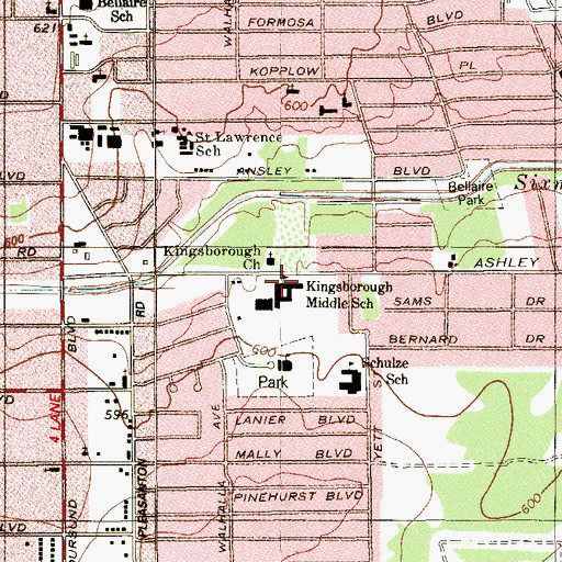 Topographic Map of Kingsborough Middle School, TX