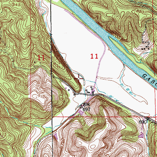 Topographic Map of Bryant Cemetery, MO