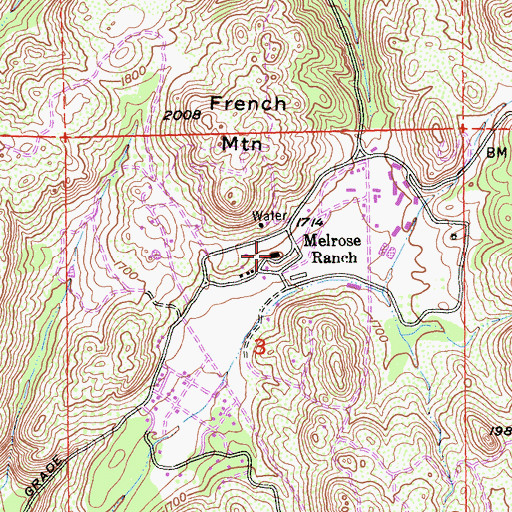 Topographic Map of Melrose Ranch, CA