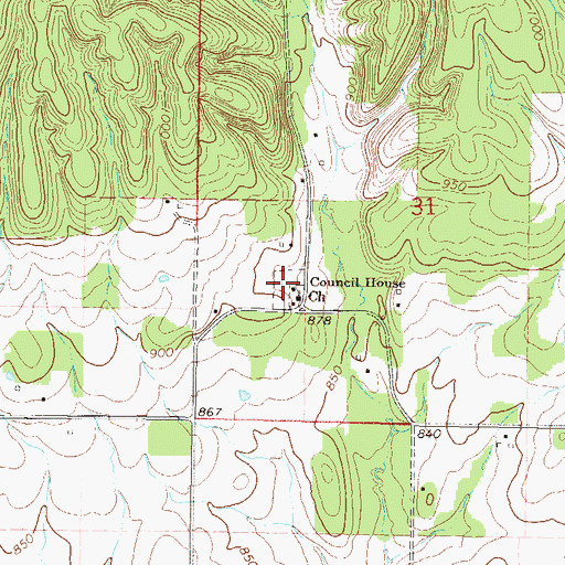 Topographic Map of Council House Cemetery, OK