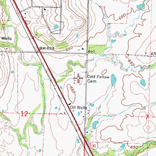 Topographic Map of Odd Fellows Cemetery, OK