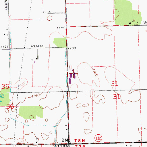 Topographic Map of Jordan Farms, OH