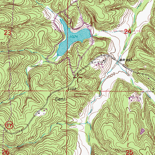 Topographic Map of Grubb Cemetery, MO
